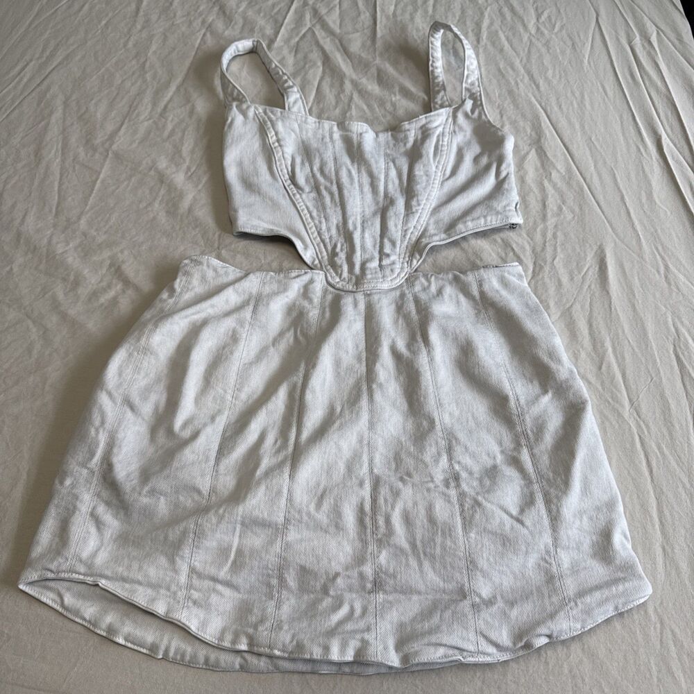Zara Corset Mini Jean Dress Off Woman’s Wash-Out Denim, 28” Waist, Size M 8